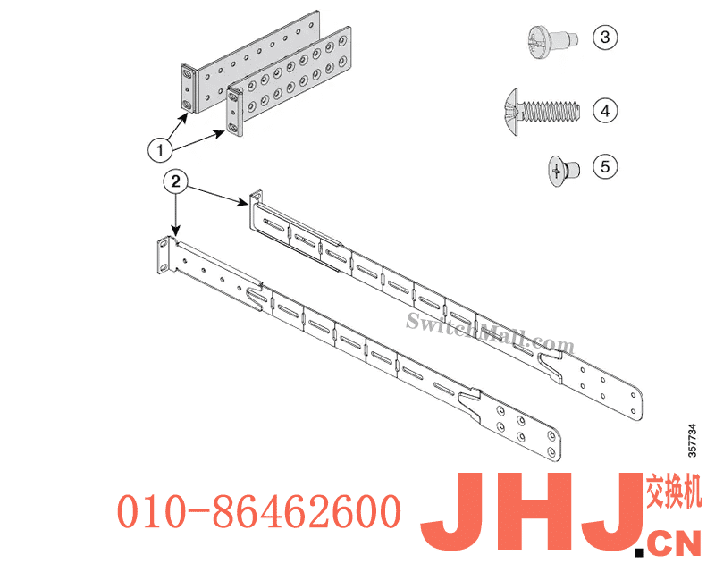 C9500X-4PTH-KIT=  Extension rails and brackets for four-point mounting for Cisco Catalyst 9500X Switch