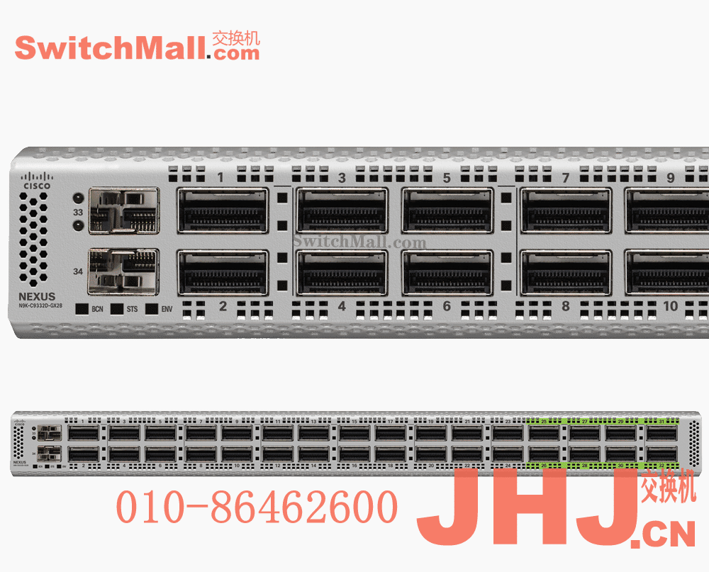 N9K-C9332D-GX2B | 思科Nexus 9300-GX2系列32个 400/100-Gbps QSFP-DD端口,2个 1/10 SFP+万兆端口 | Cisco  N9K-C9332D-GX2B | Cisco Nexus 9332D-GX2B Switch with 32p 400/100-Gbps QSFP-DD ports and 2p 1/10 SFP+ ports