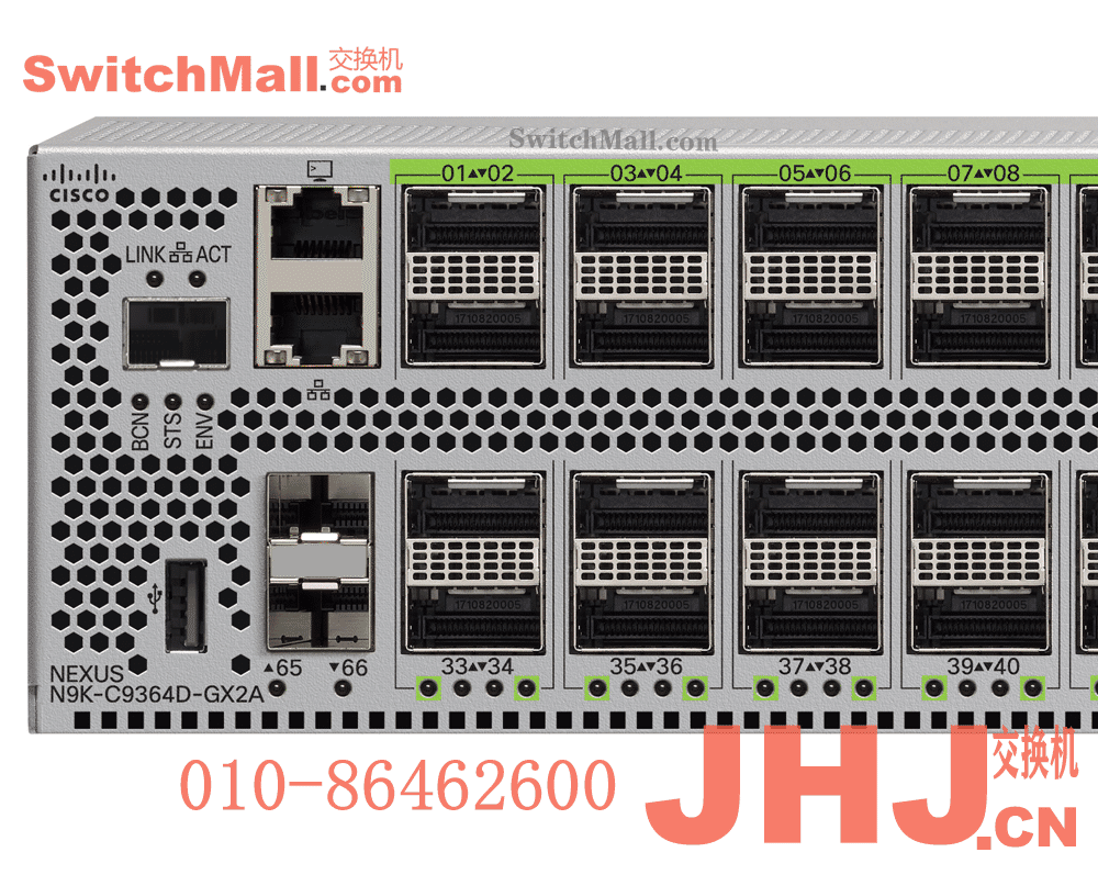 N9K-C9364D-GX2A | 思科Nexus 9300-GX2系列64个 400/100-Gbps QSFP-DD端口 和 2个 1/10 SFP+ 万兆端口 | Cisco N9K-C9364D-GX2A | Cisco Nexus 9364D-GX2A Switch with 64p 400/100-Gbps QSFP-DD ports and 2p 1/10 SFP+ ports