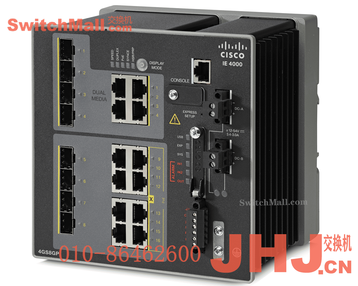 IE-4000-4GS8GP4G-E= | 思科工业交换机IE4000系列| Cisco IE-4000-4GS8GP4G-E | 4个千兆SFP光口,8个千兆POE+电口和4个千兆光电复用口上行 | IE4000 switch with 4 GE SFP, 8 GE PoE+ and 4 GE combo uplink ports